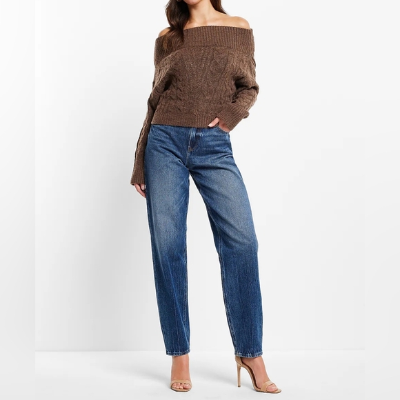 Express Off The Shoulder Cable Knit Sweater | Mocha | XL - Picture 3 of 8